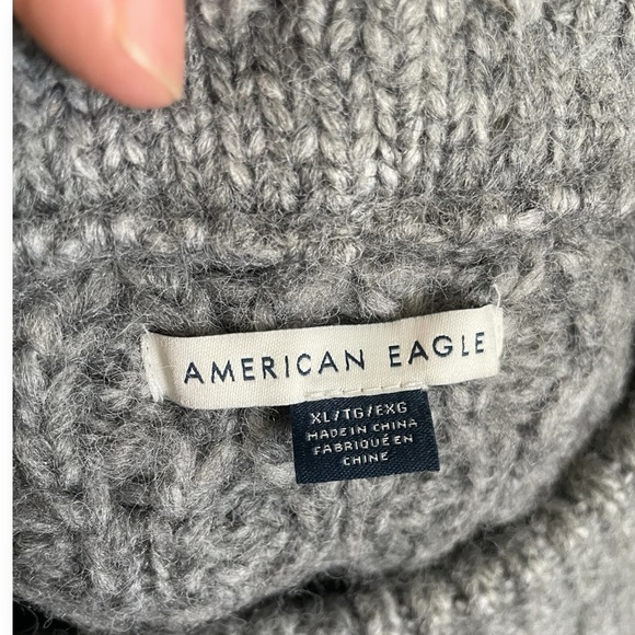American Eagle Fisherman Sweater Wool blend Chunky Cable Knit Gray mens XL cozy - Picture 5 of 5